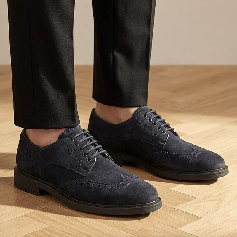Karkor Leather Brogue Shoes - KARKOR / 330 218 - Blue Suede