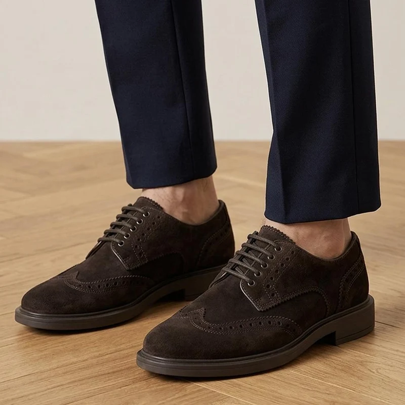Karkor Leather Brogue Shoes - KARKOR / 330 218 - Dark Brown Suede