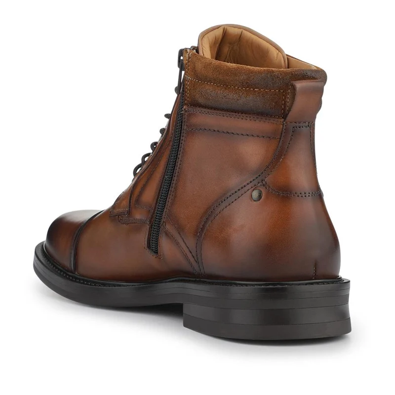 Eugene Leather Lace-Up Boots With Padded Cuff - EUGENE / 328 502 - Tan