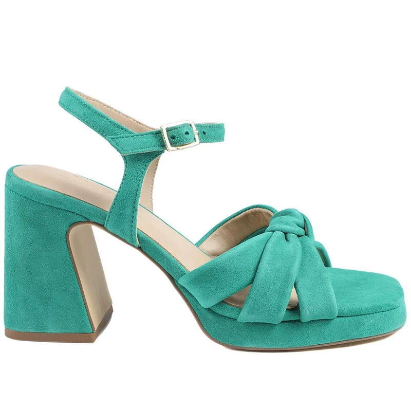 Gloriana Block Heel Leather Buckled Sandals - GLORIANA / 328 979 - Green Suede