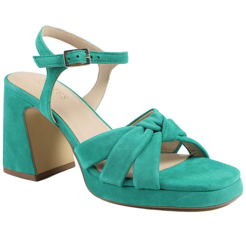 Gloriana Block Heel Leather Buckled Sandals - GLORIANA / 328 979 - Green Suede