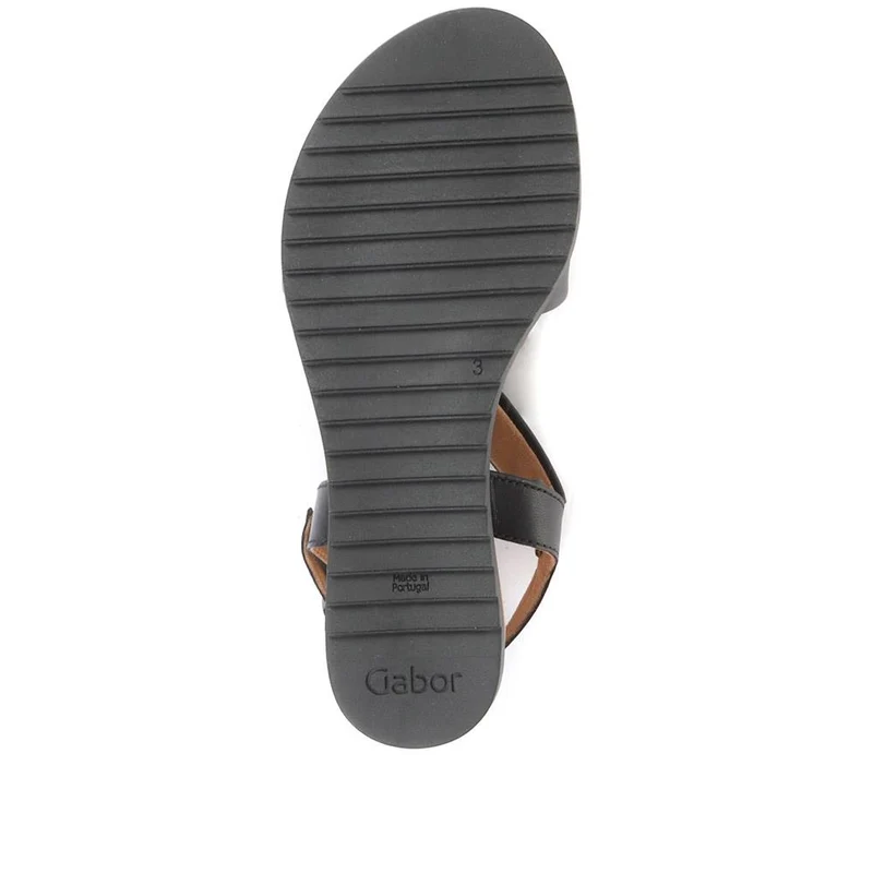 Gabor Rich Wide Fit Leather Twist-Front Sandals - GAB31514 / 317 898 - Black