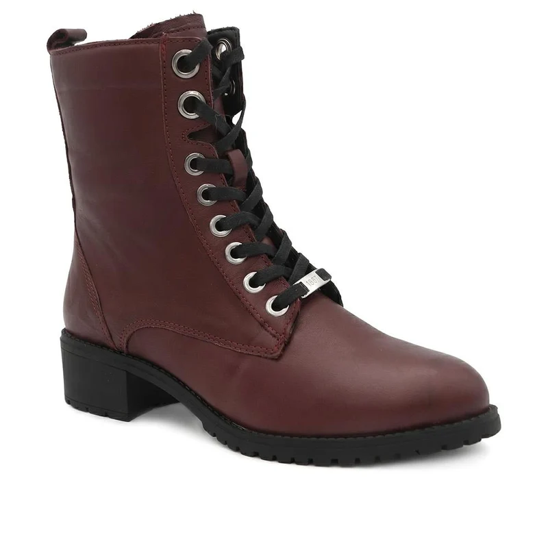 Maura Leather Block Heel Boots - MAURA / 328 026 - Burgundy