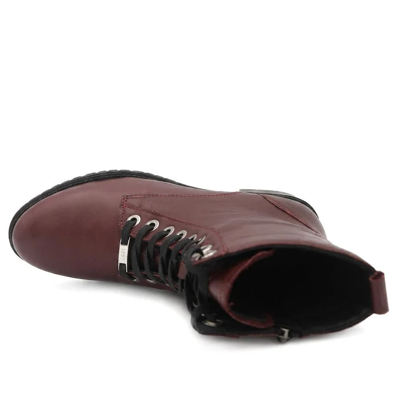 Maura Leather Block Heel Boots - MAURA / 328 026 - Burgundy
