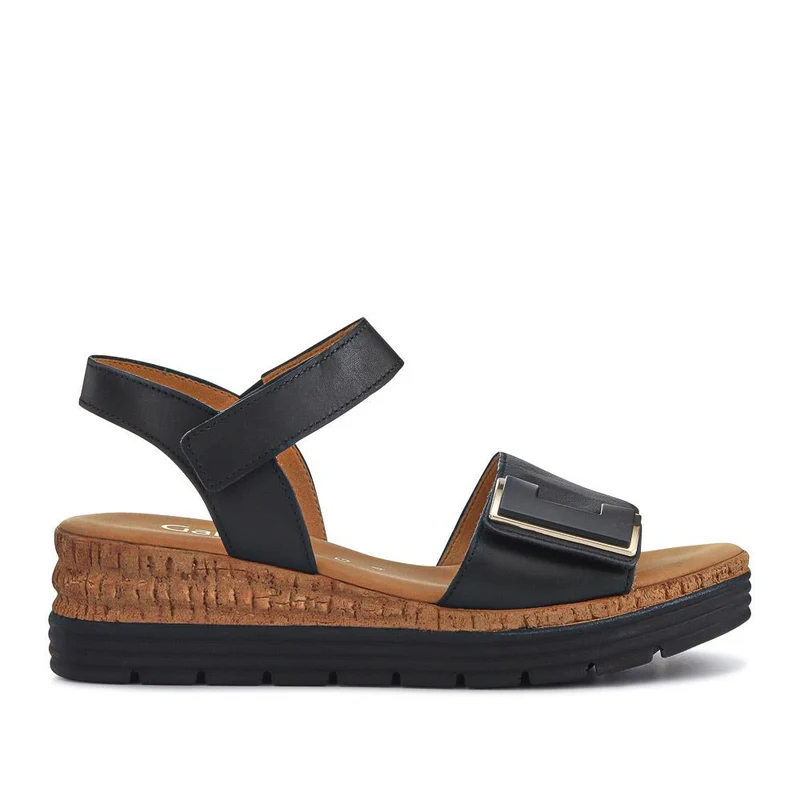 Shout Gabor Leather Touch-Fasten Wedged Sandals - GAB41521 / 327 027 - Black