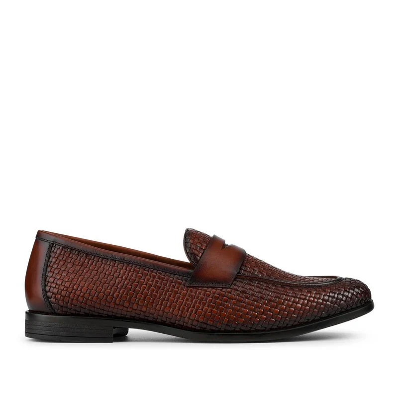 Rogelio Smart Leather Woven Penny Loafers - ROGELIO / 328 855 - Tan