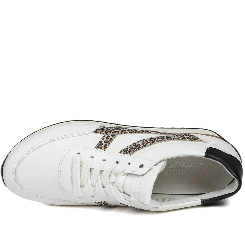 Gabor Globe Wide Fit Leather Trainers - GAB43509 / 328 760 - White Leopard
