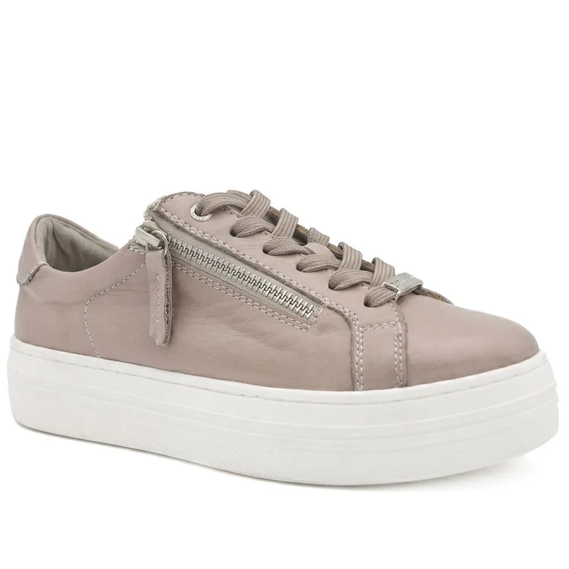 Amaliadawide Wide Fit Leather Platform Trainers - AMALIADAWIDE / 329 929 - Stone