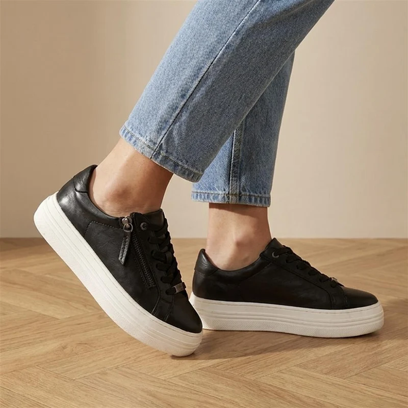 Amaliadawide Wide Fit Leather Platform Trainers - AMALIADAWIDE / 329 929 - Black