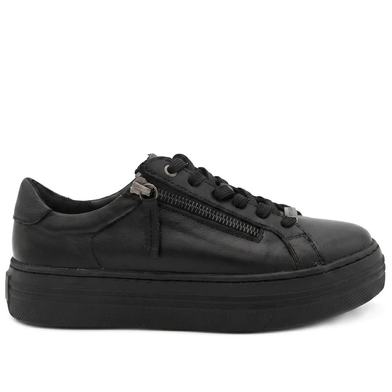 Amaliadawide Wide Fit Leather Platform Trainers - AMALIADAWIDE / 329 929 - Black-Black