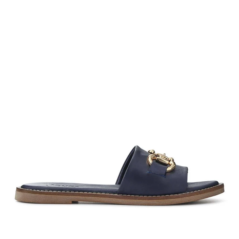 Emillina Leather Buckle Mule Sandals - EMILLINA / 323 646 - Navy