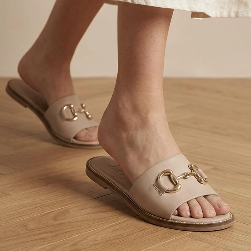 Emillina Leather Buckle Mule Sandals - EMILLINA / 323 646 - Taupe