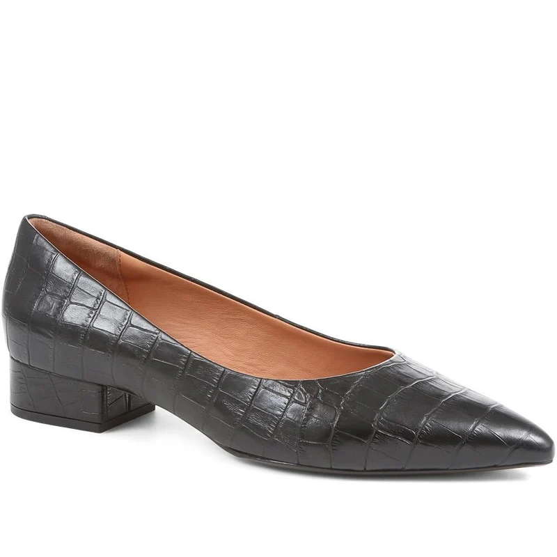 Sunstone Leather Court Shoes - SUNSTONE / 323 599 - Black Croc