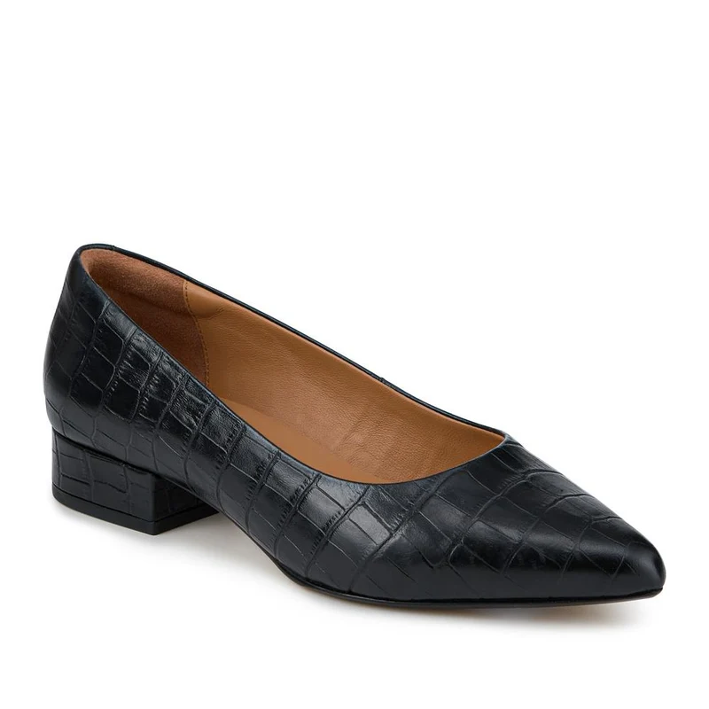 Sunstone Leather Court Shoes - SUNSTONE / 323 599 - Black Croc