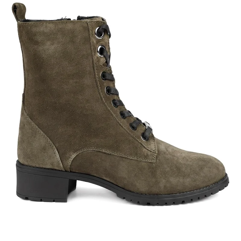 Maura Leather Block Heel Boots - MAURA / 328 026 - Olive Suede
