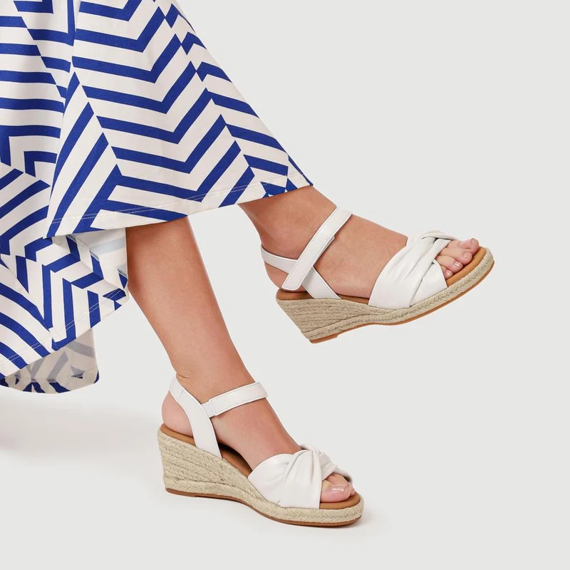 Moon Gabor Leather Wedge-Heel Espadrilles - GAB41505 / 326 987 - White