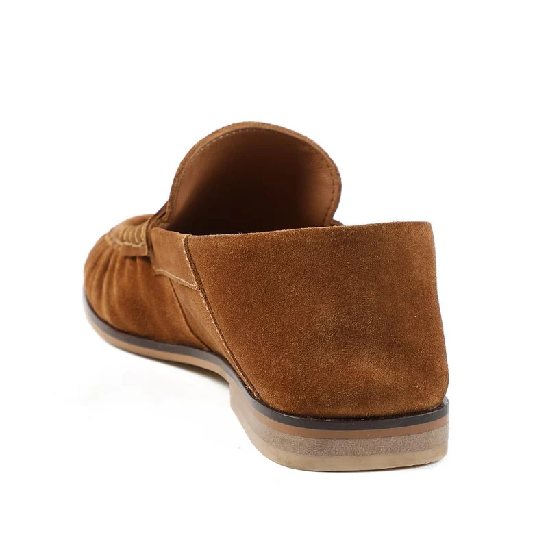 Petunia Leather Flared Heel Penny Loafers - PETUNIA / 328 898 - Cognac Suede