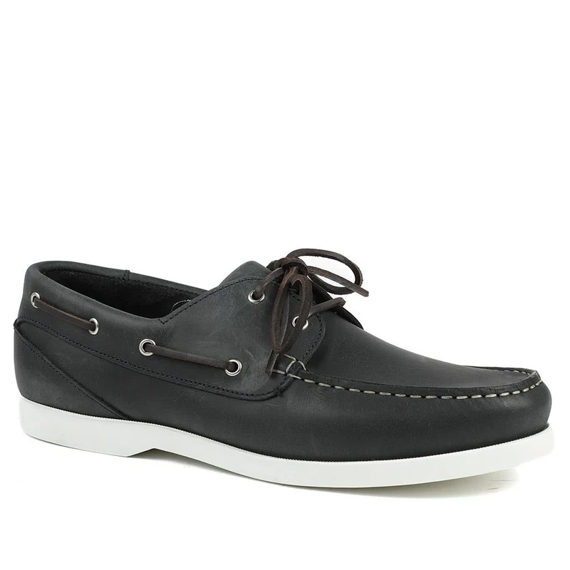 Parsons Wide Fit Leather Boat Shoes - PARSONSWIDE / 328 811 - Navy