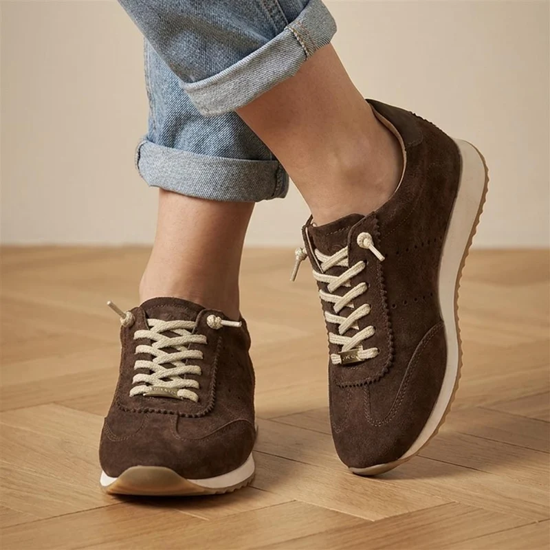 Alenya Suede Leather Lace Up Trainers - ALENYA / 328 895 - Chocolate Suede