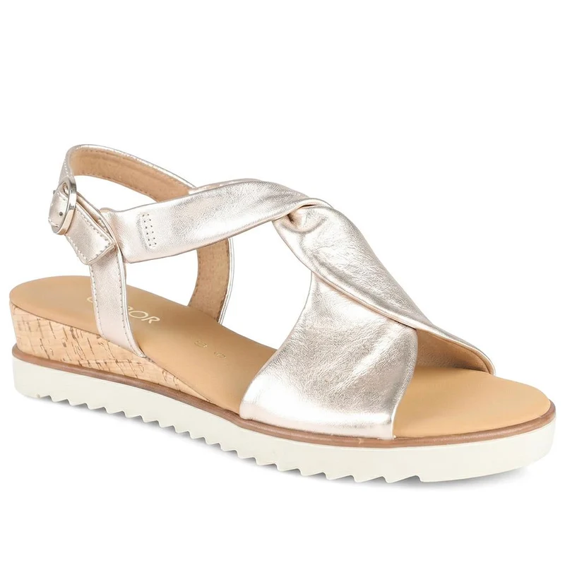 Gabor Rich Wide Fit Leather Twist-Front Sandals - GAB31514 / 317 898 - Metallic Beige