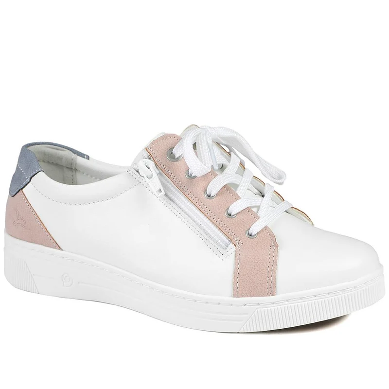 Fly Flot Leather Trainers with Functional Zip - CAL43001 / 329 364 - White Multi