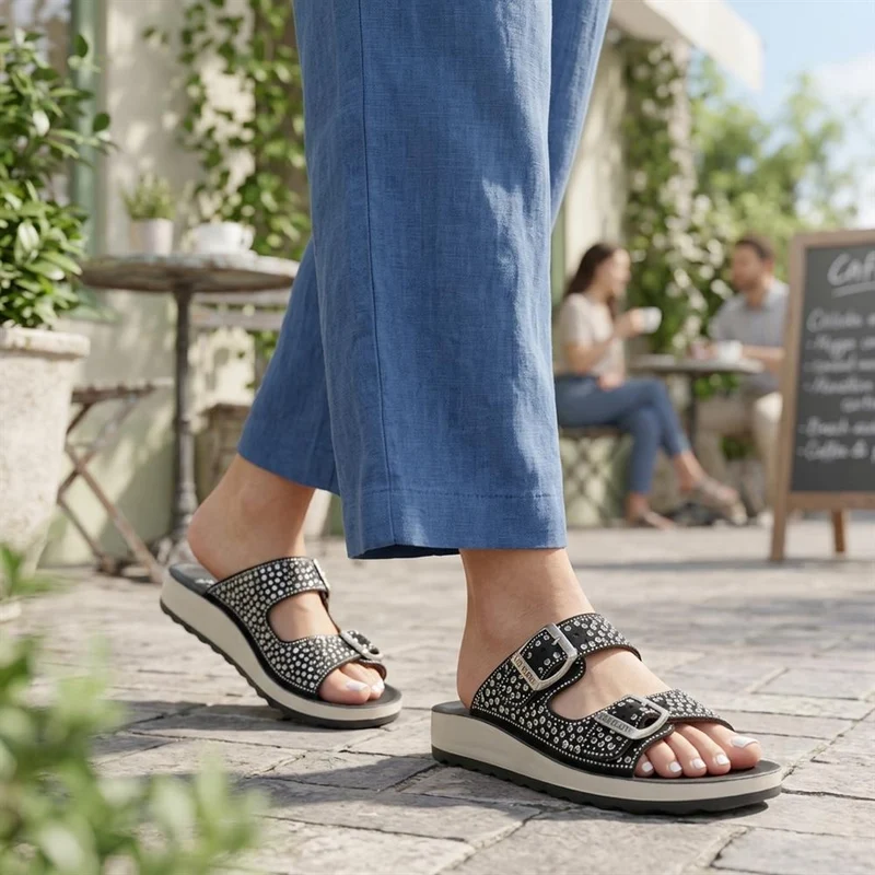 Fly Flot Dual Buckle Cushioned Sandals - FLY43020 / 328 644 - Black