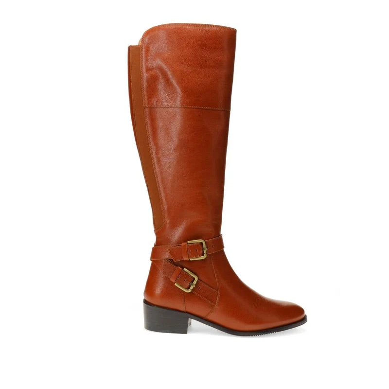Phoebe Wide Calf Fit Leather Knee Boots - PHOEBEW / 320 896 - Tan