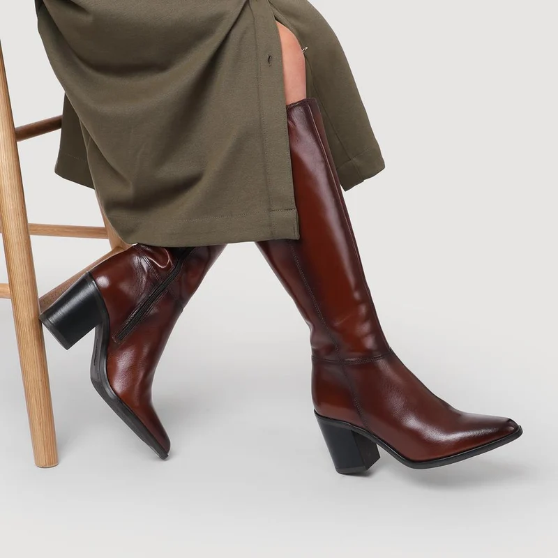 Cagliari Wide Calf Fit Knee-High Boots - CAGLIARIL / 321 032 - Brown