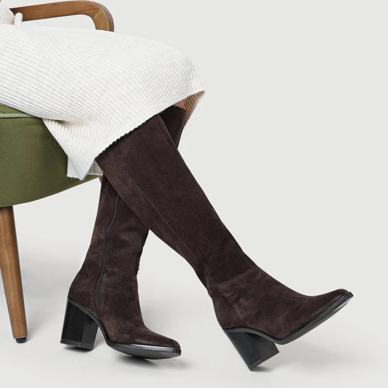 Cagliari Medium Calf Fit Knee-High Boots - CAGLIARIM / 321 031 - Chocolate Suede