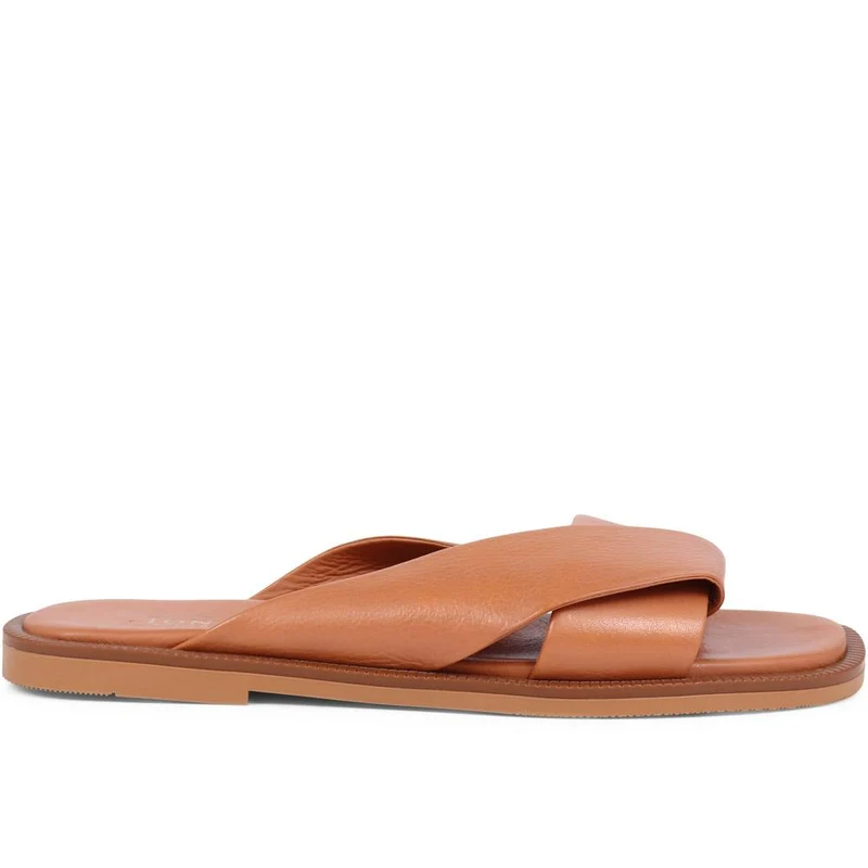 Hazelle Flat Mule Sandals - HAZELLE / 325 227 - Tan