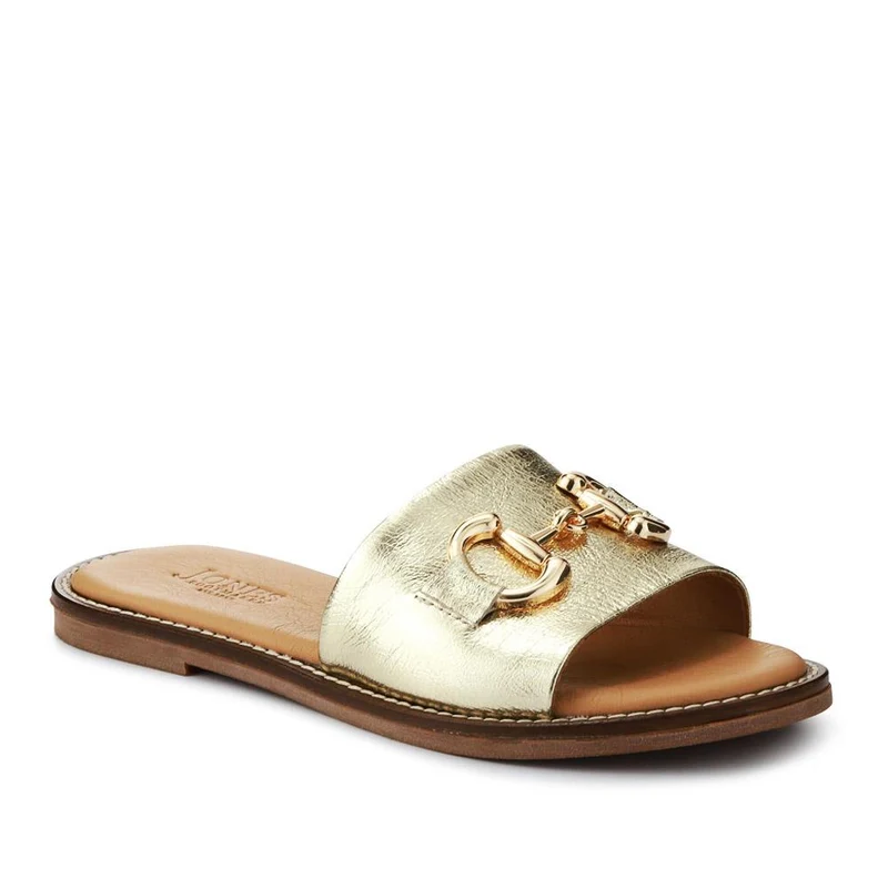 Emillina Leather Buckle Mule Sandals - EMILLINA / 323 646 - Gold