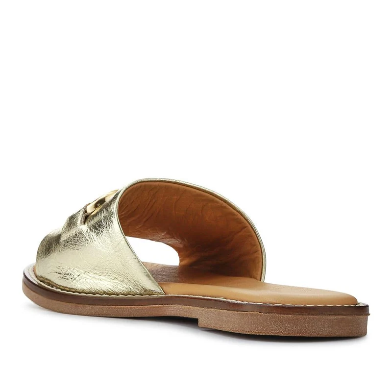 Emillina Leather Buckle Mule Sandals - EMILLINA / 323 646 - Gold