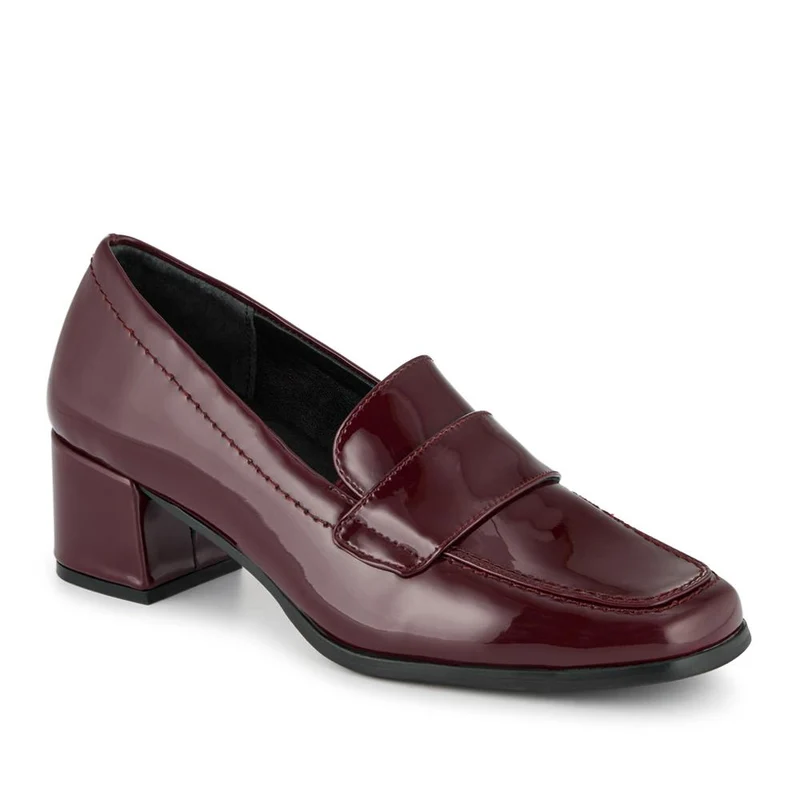 Brielle Patent Leather Heeled Loafers - BRIELLE / 324 701 - Burgundy