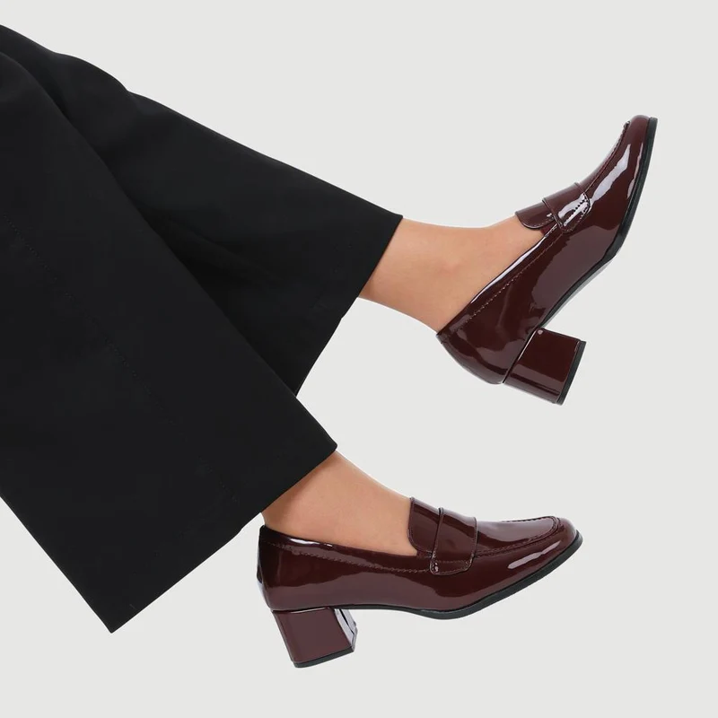Brielle Patent Leather Heeled Loafers - BRIELLE / 324 701 - Burgundy