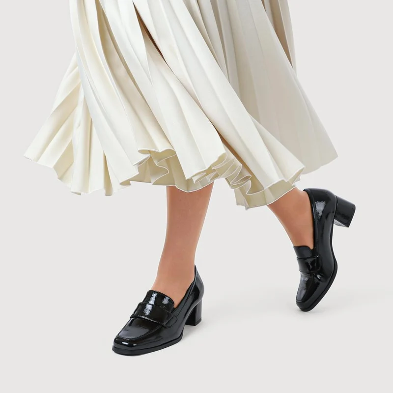 Brielle Patent Leather Heeled Loafers - BRIELLE / 324 701 - Black Patent