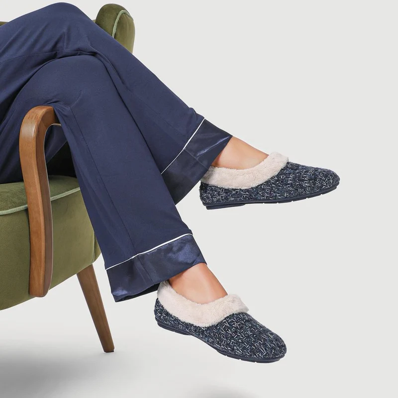 Faux-Fur-Lined Slippers - CARIANA / 324 749 - Navy