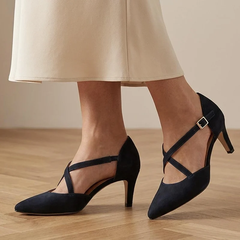 Ysa Leather Stiletto-Heeled Court Shoes - YSA / 327 455 - Navy Nubuck