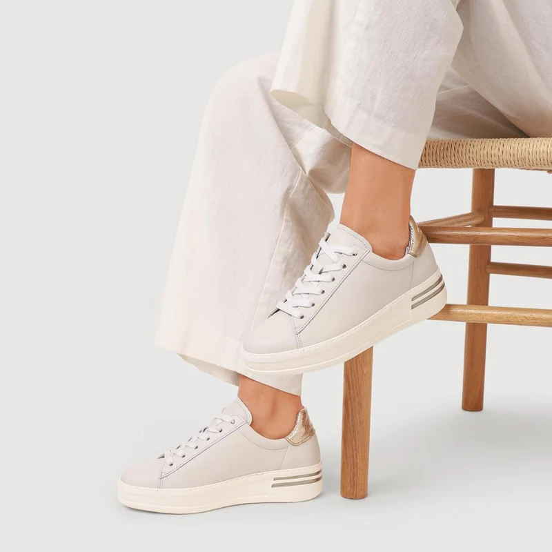 Keystone Gabor Leather Lace-Up Chunky Trainers - GAB41504 / 326 981 - White Metallic