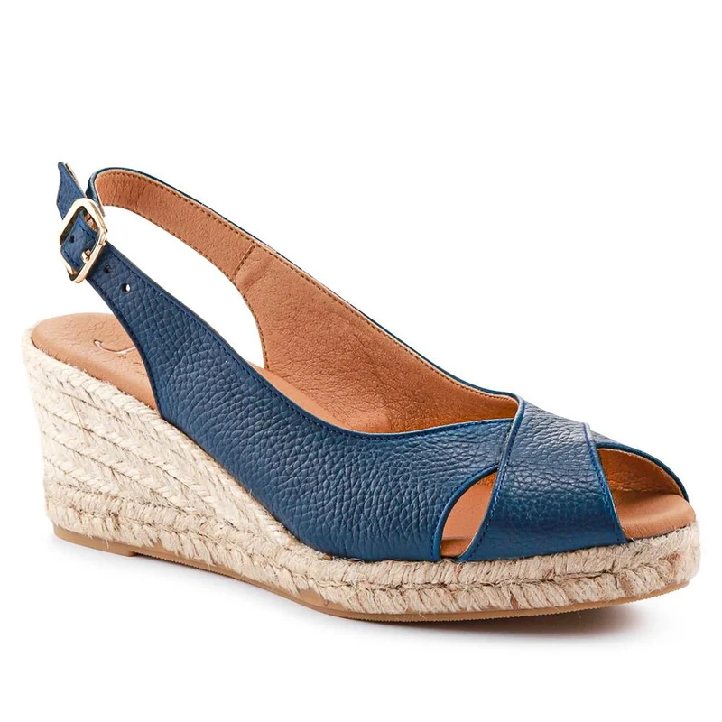 Raquelle Leather Heeled Espadrilles - RAQUELLE / 327 558 - Navy