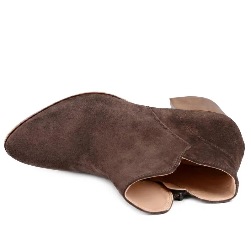 Madri Leather Cuban-Heeled Ankle Boots - MADRI / 327 619 - Choco Suede