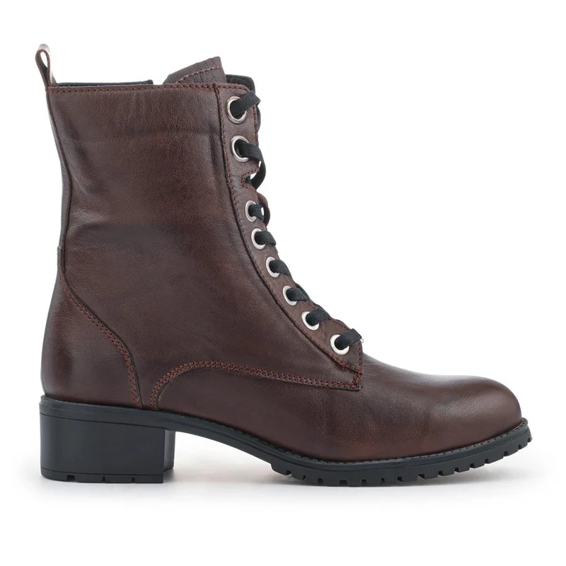 Maura Leather Block Heel Boots - MAURA / 328 026 - Chocolate