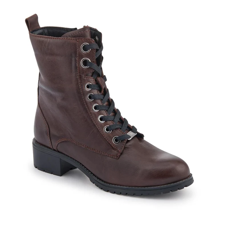 Maura Leather Block Heel Boots - MAURA / 328 026 - Chocolate