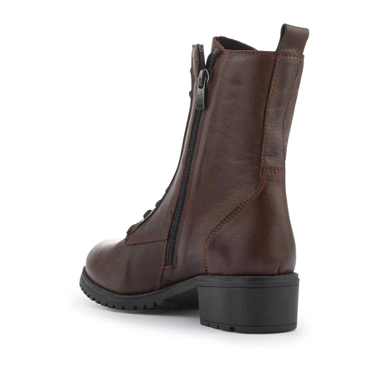 Maura Leather Block Heel Boots - MAURA / 328 026 - Chocolate