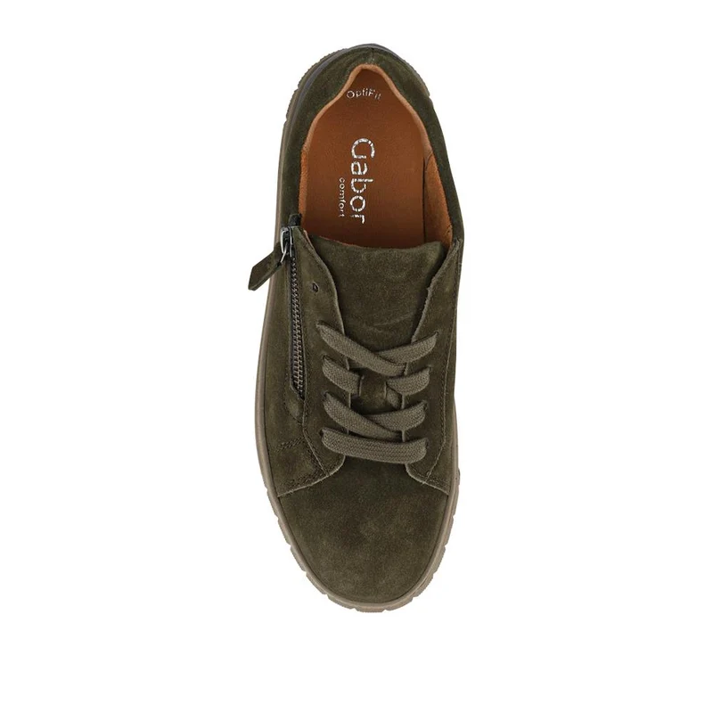 Ferry Wide Fit Leather Platform Trainers - GAB42511 / 328 030 - Olive
