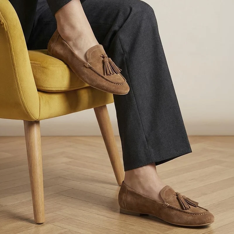 Lucee Tasselled Leather Loafers - LUCEE / 328 547 - Brown Suede