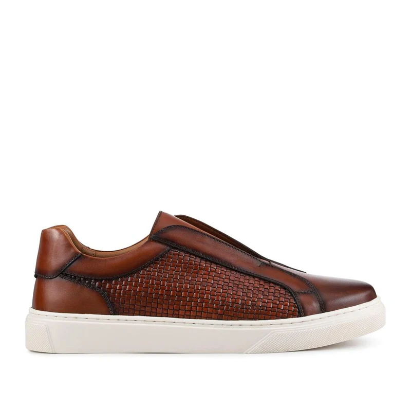 Swindon Leather Woven Slip On Trainers - SWINDON / 328 818 - Tan