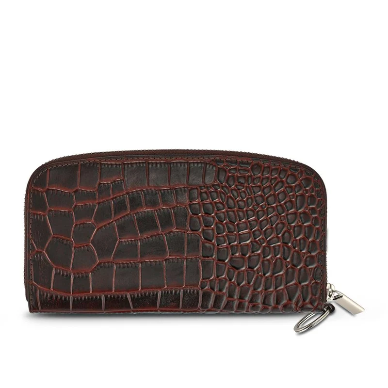 Windflower Croc-Patterned Leather Wallet - WINDFLOWER / 328 539 - Chocolate Croc