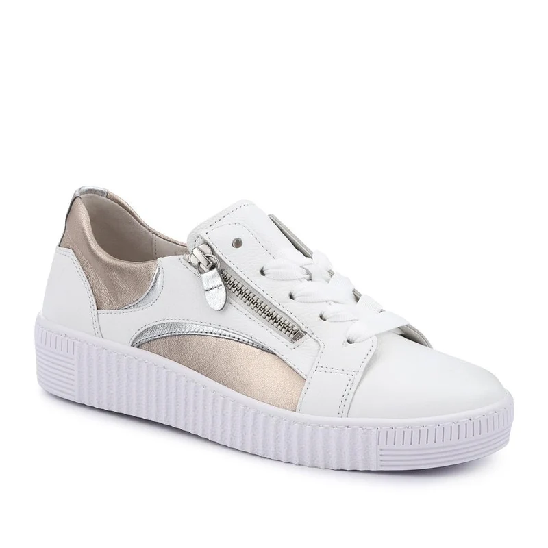Wemo Gabor Lace-Up Leather Trainers - GAB37517 / 323 536 - White-Gold