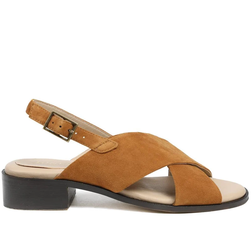 Fauna Leather Block Heel Sandals - FAUNA / 329 109 - Dark Tan