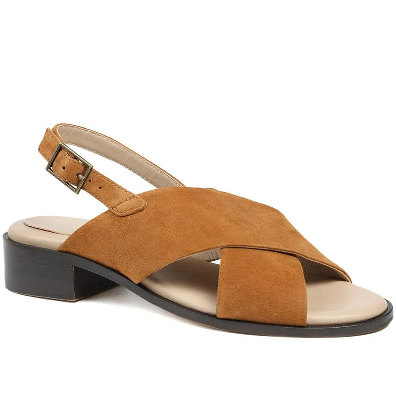 Fauna Leather Block Heel Sandals - FAUNA / 329 109 - Dark Tan